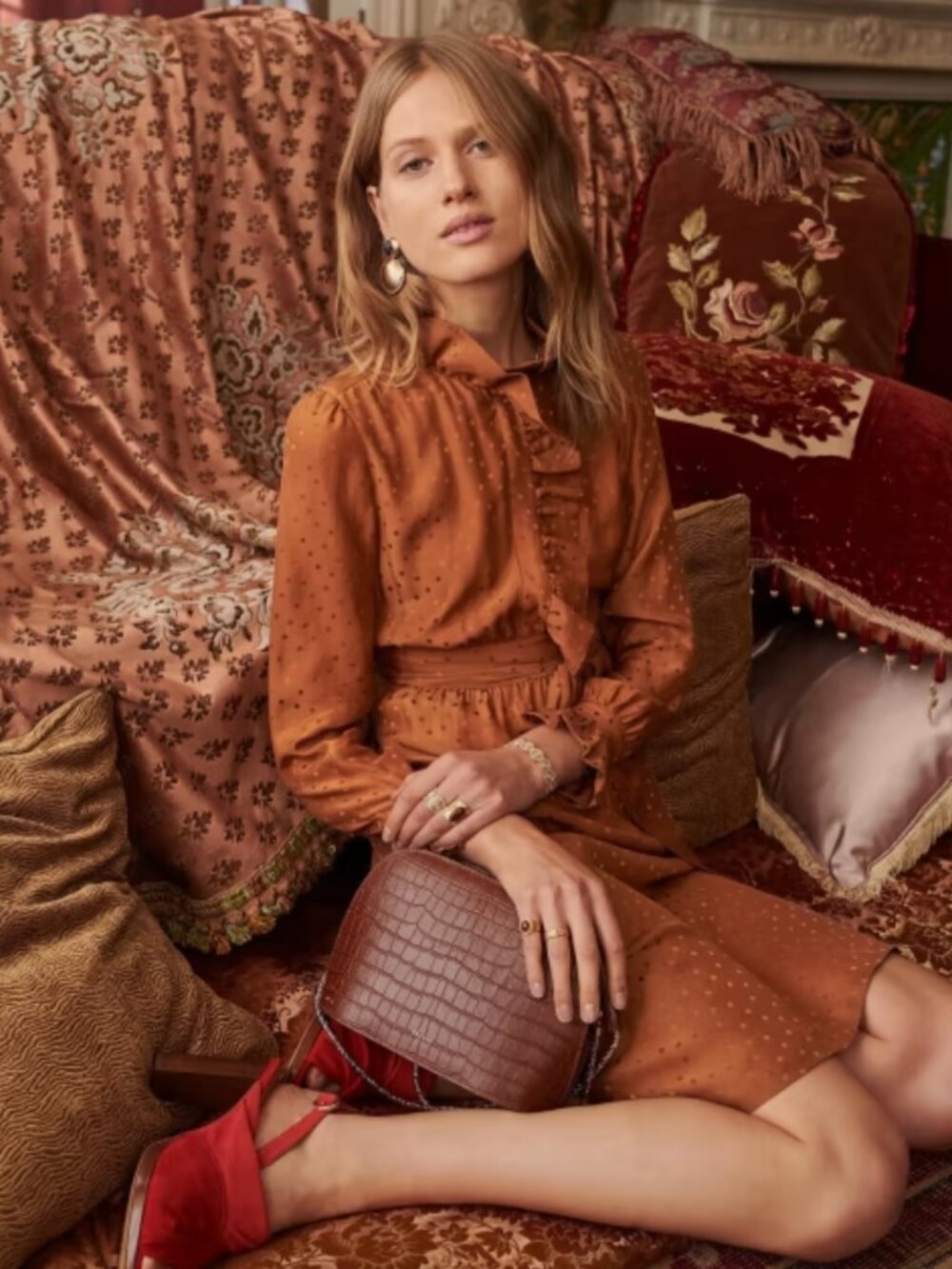 Sezane Luba Dress - Caramel Polka Dot - US2 / FR34